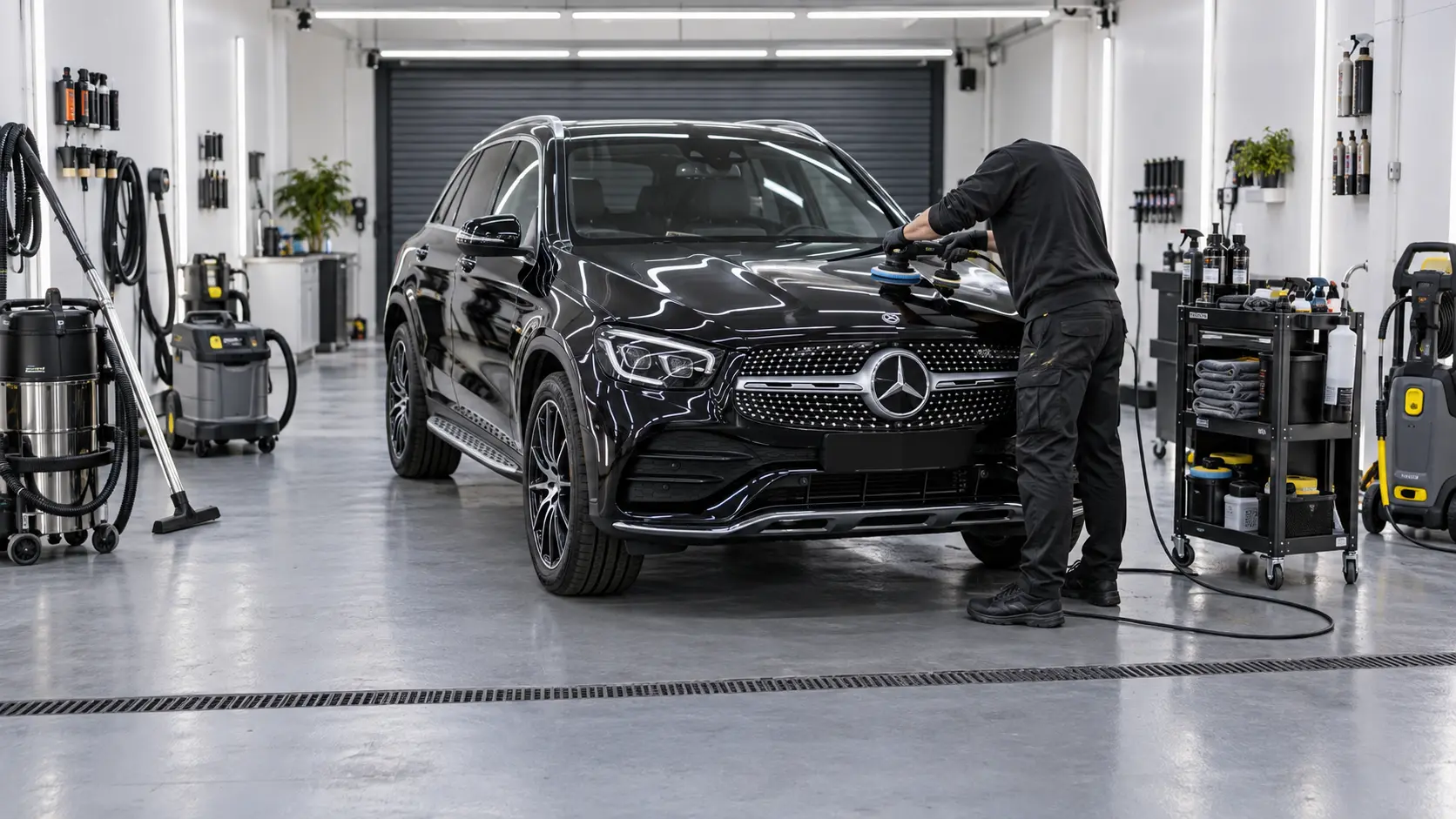 Right-hand-drive Mercedes GLC using the professional full-day trade detailing bay
