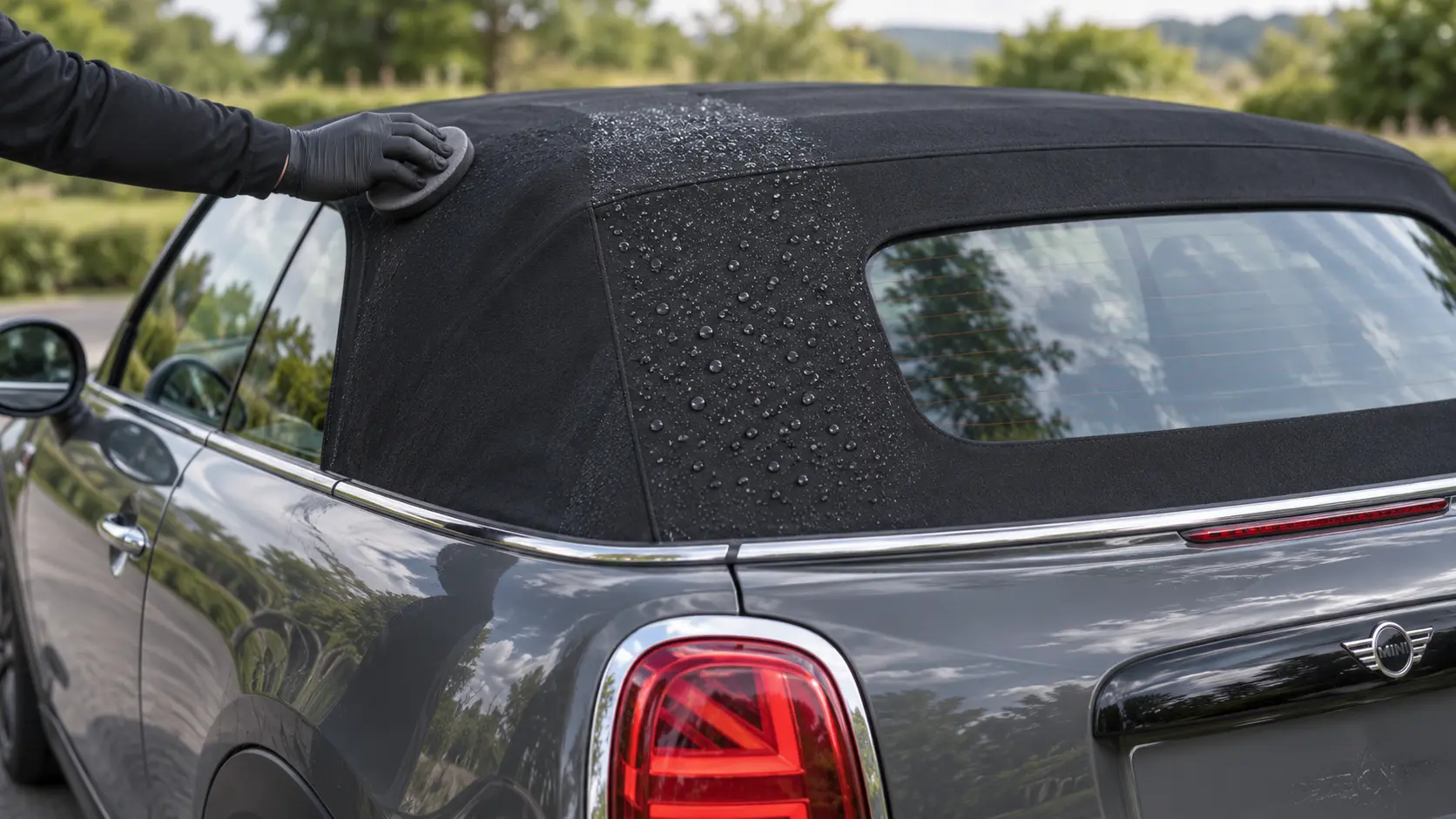 Graphite grey MINI Convertible soft top receiving ceramic protection
